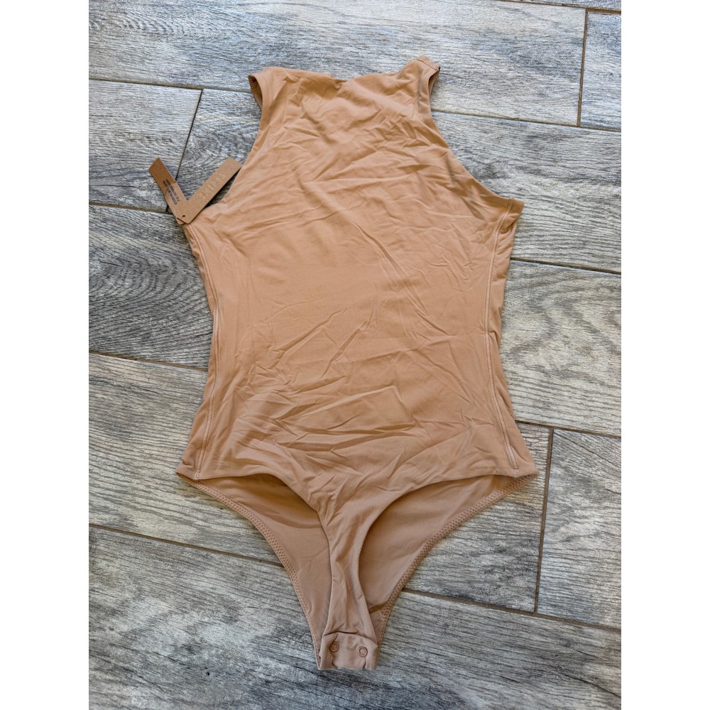 SKIMS Fits Everybody Bodysuit Small NWT Clay High Neck Sleeveless Thong Womens
